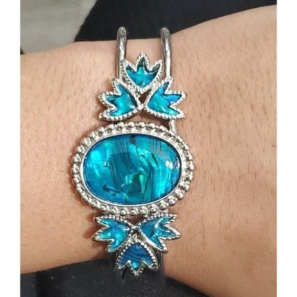Blue abalone clamp cuff bangle bracelet - Picture 1 of 8